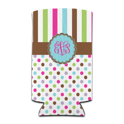 Stripes & Dots Can Cooler (tall 12 oz) (Personalized)