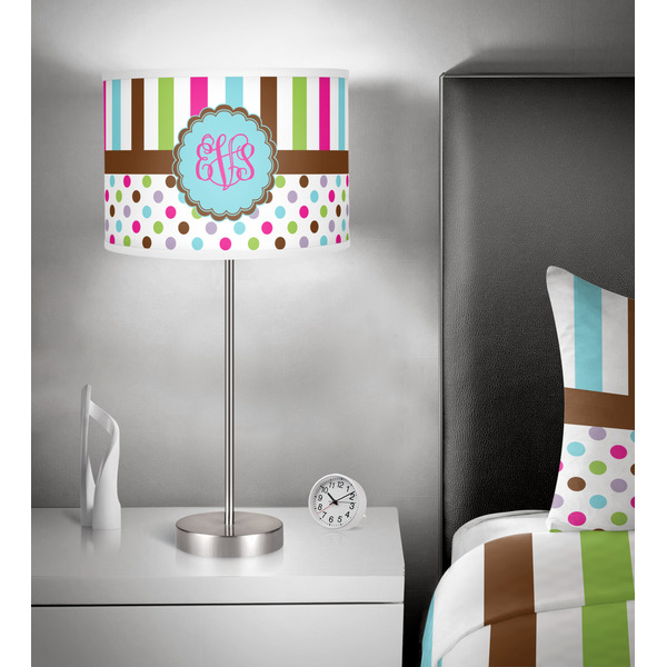 Stripes & Dots 13 inch drum lamp shade - in room