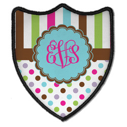 Stripes & Dots Iron On Shield Patch B w/ Monogram