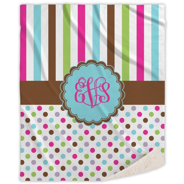 Custom Stripes & Dots Sherpa Throw Blanket (Personalized)