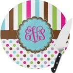 Stripes & Dots Round Glass Cutting Board - Small (Personalized)