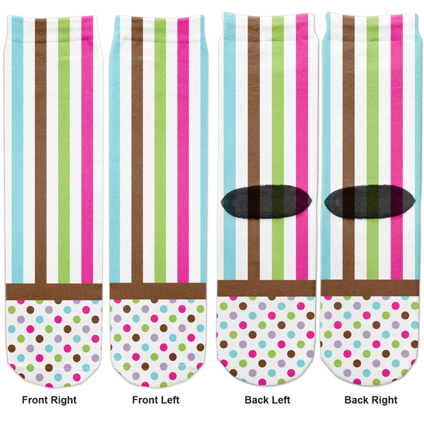 Stripes & Dots Adult Crew Socks - Double Pair - Front and Back - Apvl