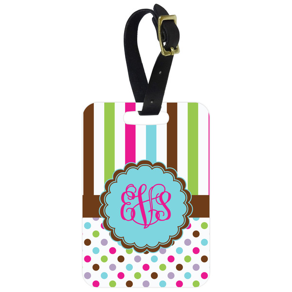 Custom Stripes & Dots Metal Luggage Tag w/ Monogram