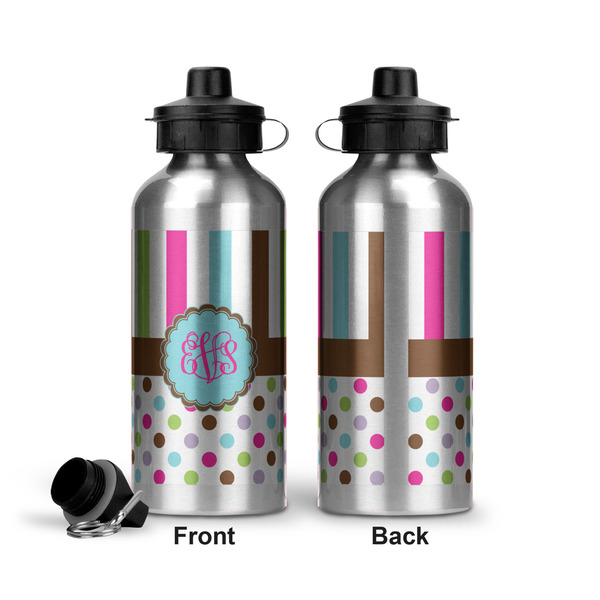 Stripes & Dots Aluminum Water Bottle - Front and Back