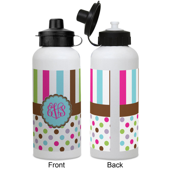 Stripes & Dots Aluminum Water Bottle - White APPROVAL
