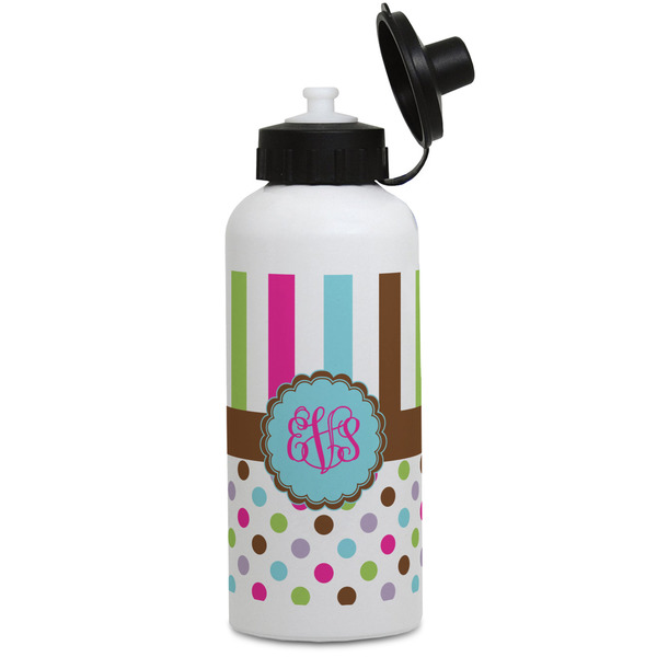 Custom Stripes & Dots Water Bottles - Aluminum - 20 oz - White (Personalized)