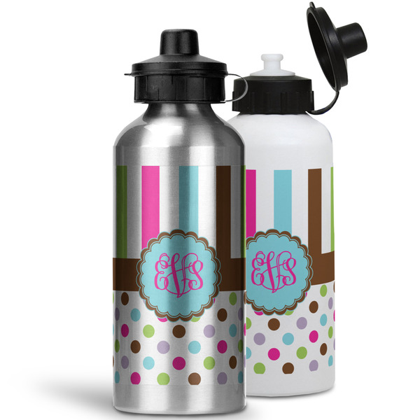 Stripes & Dots Aluminum Water Bottles - MAIN (white &silver)