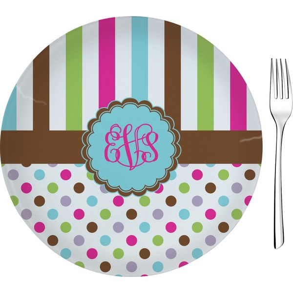 Custom Stripes & Dots Glass Appetizer / Dessert Plate 8" (Personalized)
