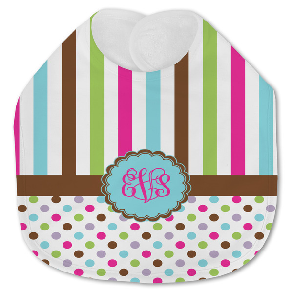Custom Stripes & Dots Jersey Knit Baby Bib w/ Monogram