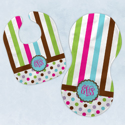 Stripes & Dots Baby Bib & Burp Set w/ Monogram