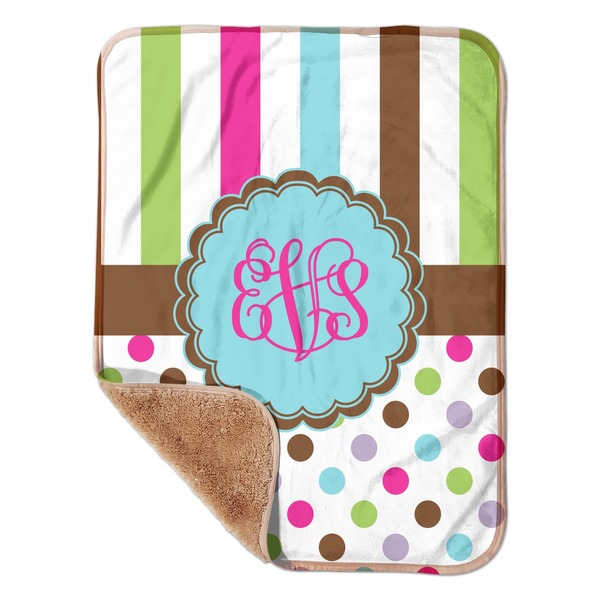 Custom Stripes & Dots Sherpa Baby Blanket - 30" x 40" w/ Monograms
