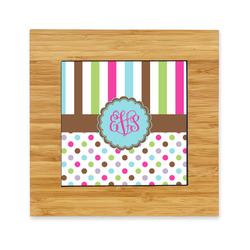 Stripes & Dots Bamboo Trivet with Ceramic Tile Insert (Personalized)