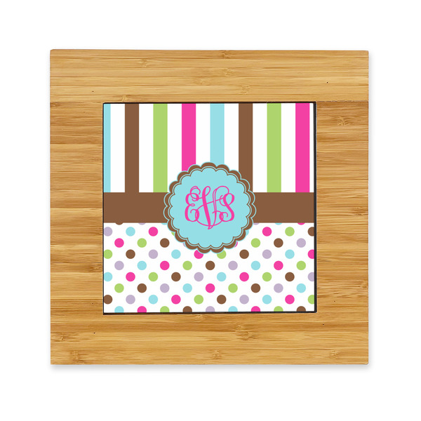 Custom Stripes & Dots Bamboo Trivet with Ceramic Tile Insert (Personalized)