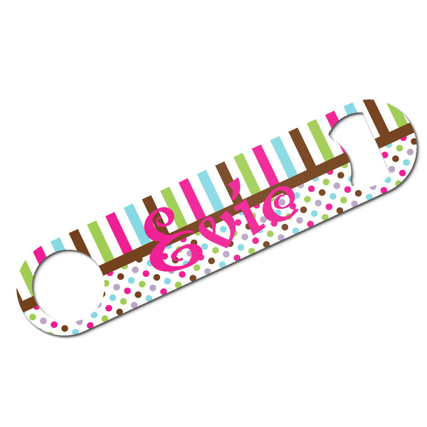 Custom Stripes & Dots Bar Bottle Opener - White w/ Monogram