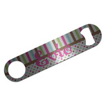 Stripes & Dots Bar Bottle Opener - Silver w/ Monogram