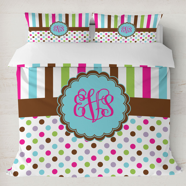 Custom Stripes & Dots Duvet Cover Set - King (Personalized)