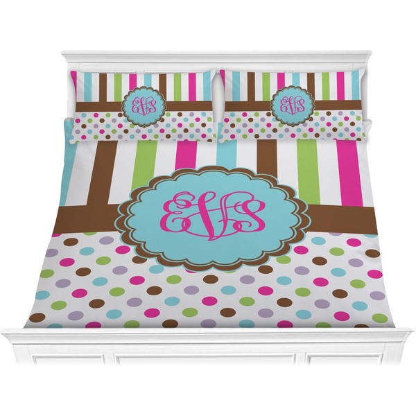 Custom Stripes & Dots Comforter Set - King (Personalized)