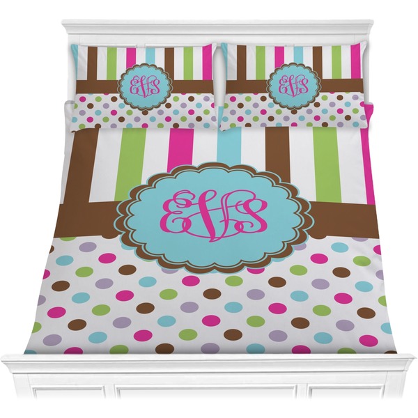 Custom Stripes & Dots Comforter Set - Full / Queen (Personalized)