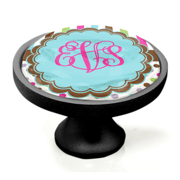 Stripes & Dots Black Custom Cabinet Knob (Side)