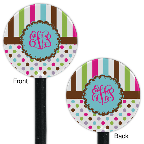 Stripes & Dots Black Plastic 5.5" Stir Stick - Double Sided - Round - Front & Back