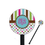 Stripes & Dots 5.5" Round Plastic Stir Sticks - Black - Single Sided (Personalized)