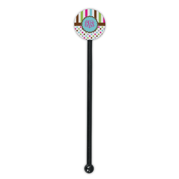 Stripes & Dots Black Plastic 5.5" Stir Stick - Round - Single Stick