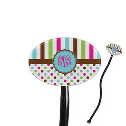 Stripes & Dots 7" Oval Plastic Stir Sticks - Black - Single Sided (Personalized)