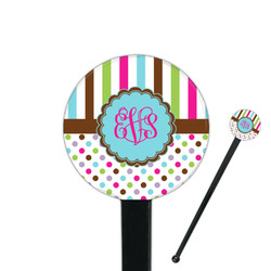 Stripes & Dots 7" Round Plastic Stir Sticks - Black - Single Sided (Personalized)