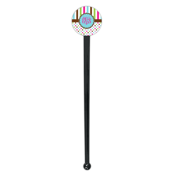 Stripes & Dots Black Plastic 7" Stir Stick - Round - Single Stick