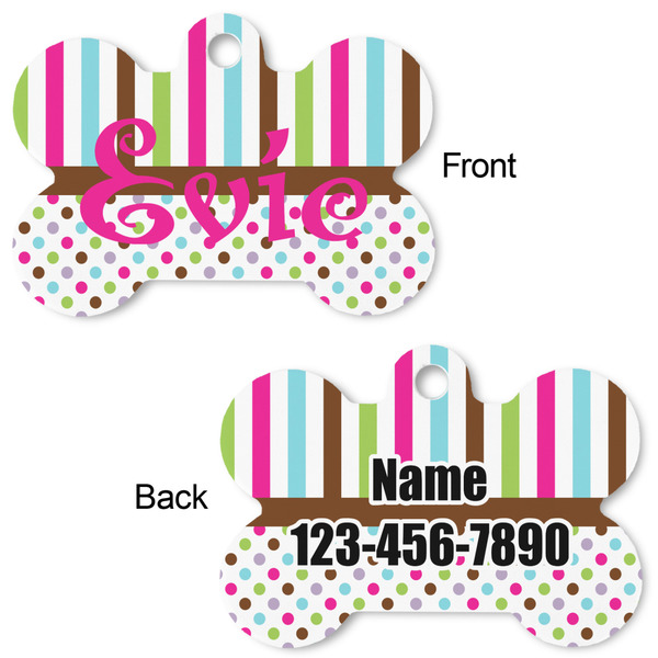 Stripes & Dots Bone Shaped Dog ID Tag - Large - Approval