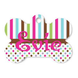 Stripes & Dots Bone Shaped Dog ID Tag (Personalized)
