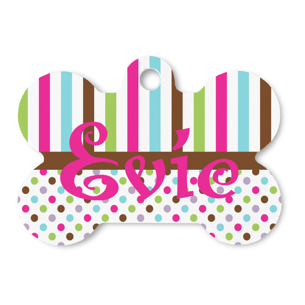Custom Stripes & Dots Bone Shaped Dog ID Tag (Personalized)