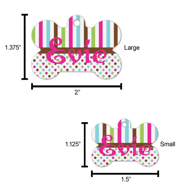 Stripes & Dots Bone Shaped Dog ID Tag - Large - Scale