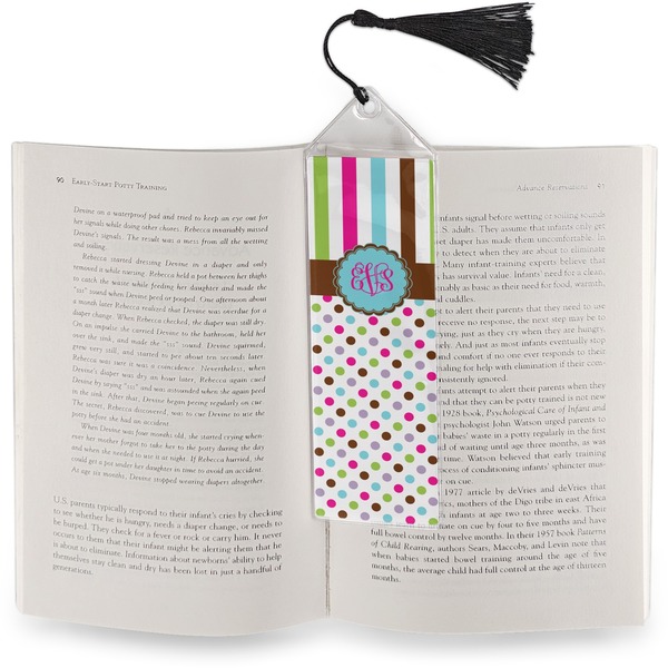 Stripes & Dots Bookmark with tassel - In book