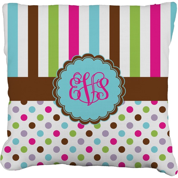 Custom Stripes & Dots Faux-Linen Throw Pillow 16" (Personalized)