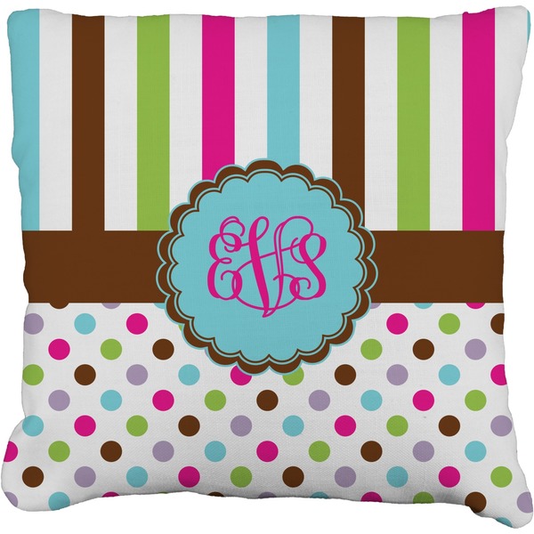 Custom Stripes & Dots Faux-Linen Throw Pillow 18" (Personalized)
