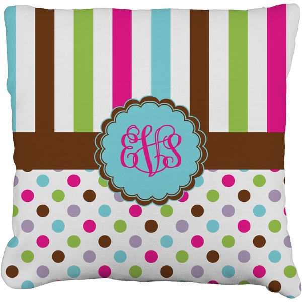 Custom Stripes & Dots Faux-Linen Throw Pillow 20" (Personalized)