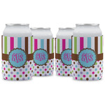 Stripes & Dots Can Cooler (12 oz) - Set of 4 w/ Monogram
