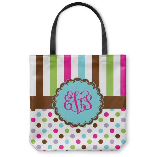 Custom Stripes & Dots Canvas Tote Bag - Medium - 16"x16" (Personalized)
