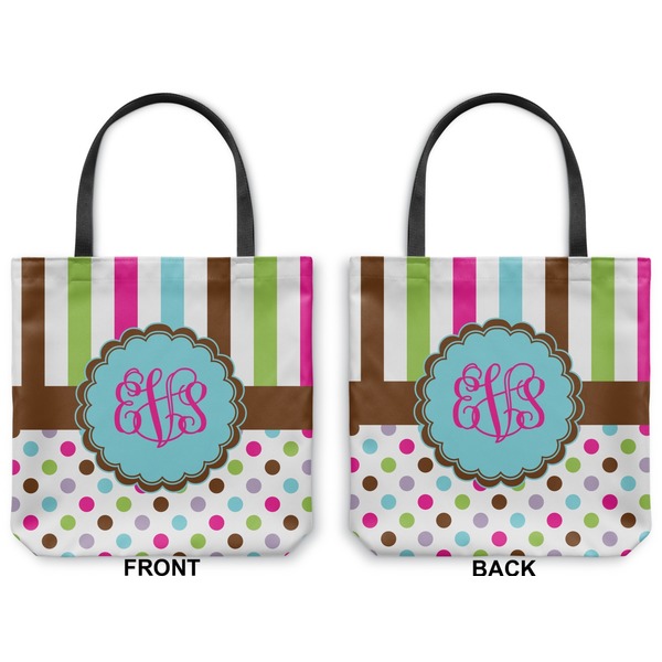Stripes & Dots Canvas Tote - Front and Back