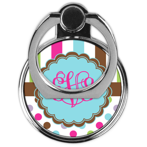 Stripes & Dots Cell Phone Ring Stand & Holder - Front (Collapsed)