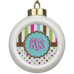 Stripes & Dots Ceramic Ball Ornament (Personalized)