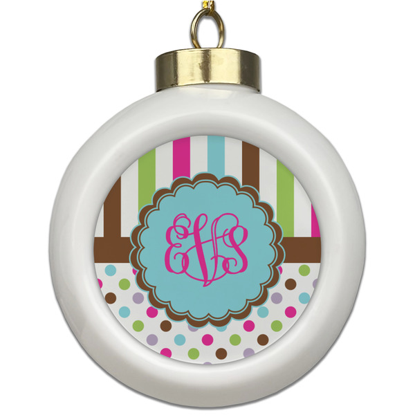Custom Stripes & Dots Ceramic Ball Ornament (Personalized)