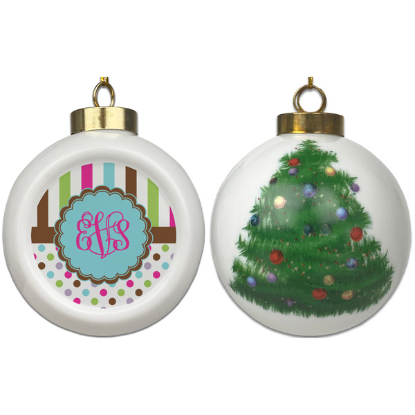 Stripes & Dots Ceramic Christmas Ornament - X-Mas Tree (APPROVAL)