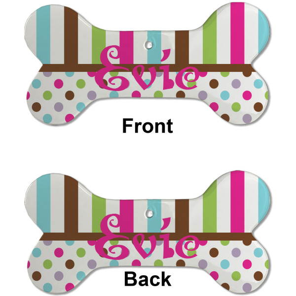 Stripes & Dots Ceramic Flat Ornament - Bone Front & Back (APPROVAL)