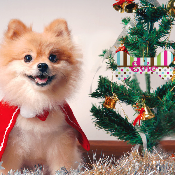 Stripes & Dots Ceramic Flat Ornament - Bone (LIFESTYLE)