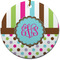Stripes & Dots Round Ceramic Ornament w/ Monogram