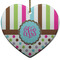 Stripes & Dots Ceramic Flat Ornament - Heart (Front)