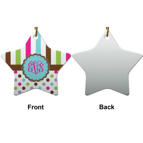 Stripes & Dots Ceramic Flat Ornament - Star Front & Back (APPROVAL)