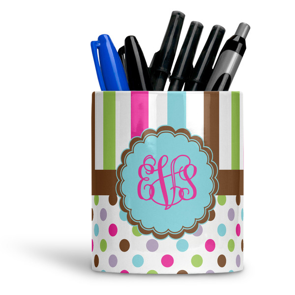 Custom Stripes & Dots Ceramic Pen Holder